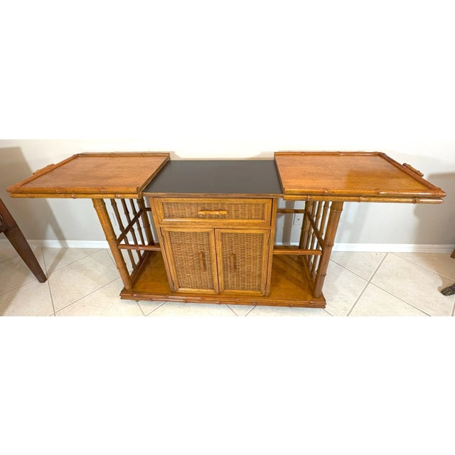 Brown Vintage American of Martinsville Palm Beach Chic Bamboo Bar Cabinet on Casters For Sale - Image 8 of 18