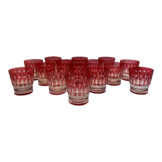 Late 20th Century Saint-Louis Tommy Ruby Red Cut Crystal Old-Fashioned Glasses - Set of 15 For Sale
