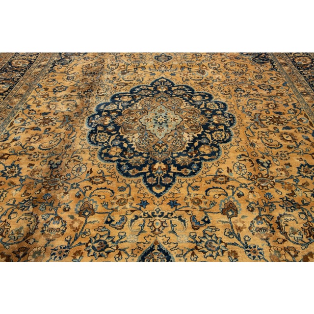 Textile Light Brown Antique Persian Mashad Handmade Wool Rug With Rosette Motif For Sale - Image 7 of 9
