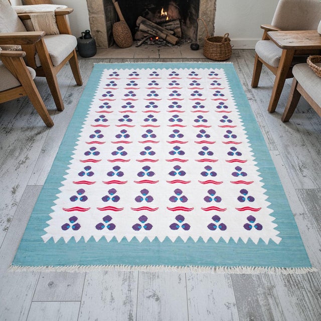 Contemporary Turkish Silk Rug Kilim Hand Woven Chintamani Motif Oushak Area Rug - 4′2″ × 6′4″ For Sale - Image 3 of 16