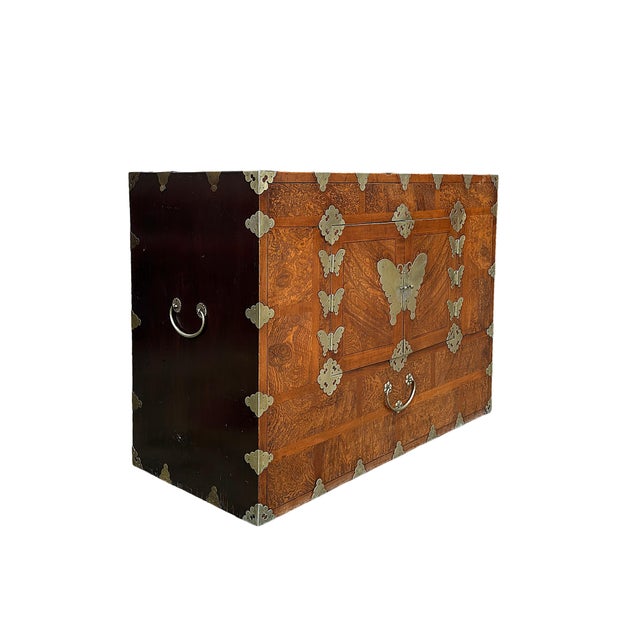 Asian Oriental Brown Butterflies Hardware Chest End Table Nightstand For Sale - Image 3 of 8