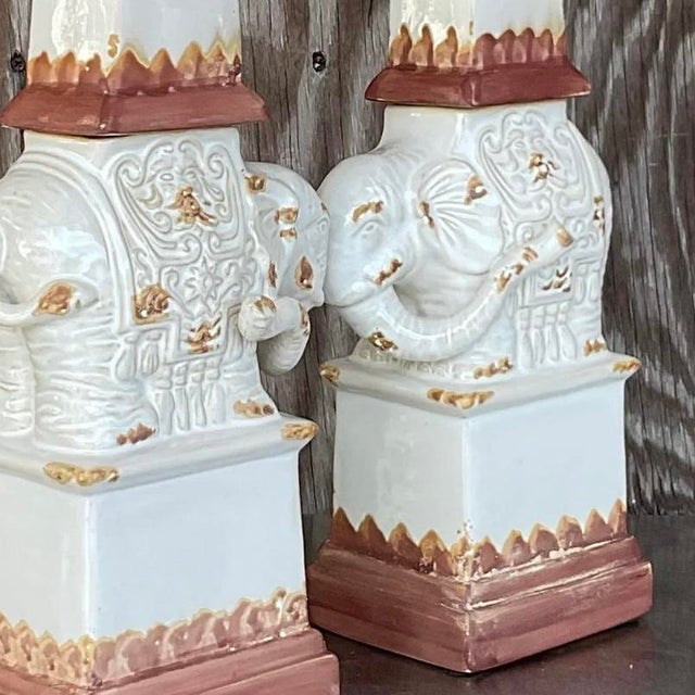 Vintage Boho Glazed Terra Cotta Elephant Obelisks - a Pair For Sale - Image 13 of 14