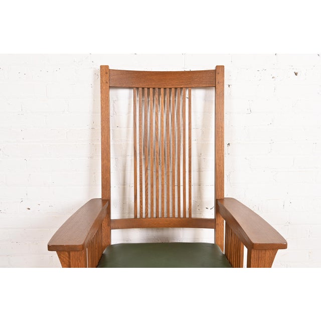 Stickley Mission Oak Arts & Crafts Spindle High Back Arm Chairs, Pair For Sale In South Bend - Image 6 of 12
