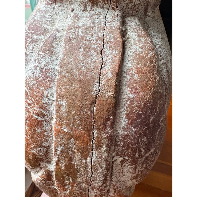 Late 20th Century Large Hand-Thrown Terracotta Floor Jar With Artichoke Relief, Scroll Handles and Natural Whitewash Patina For Sale - Image 5 of 15