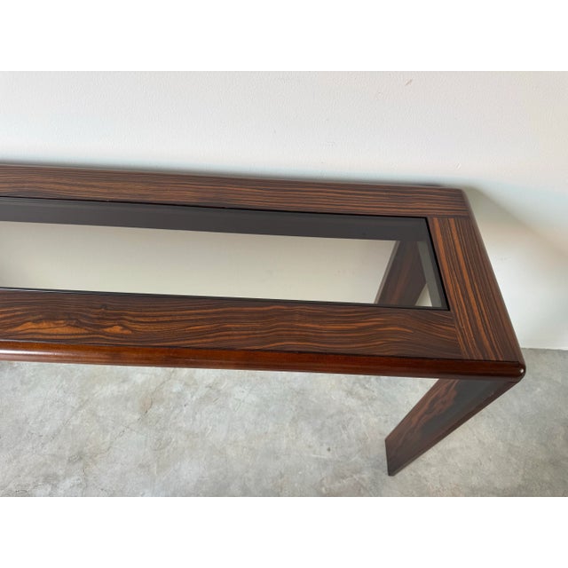 Vintage Macassar Ebony Console Table With Smoked Glass Inset Top by Baker Furniture/ Sold For Sale - Image 12 of 12