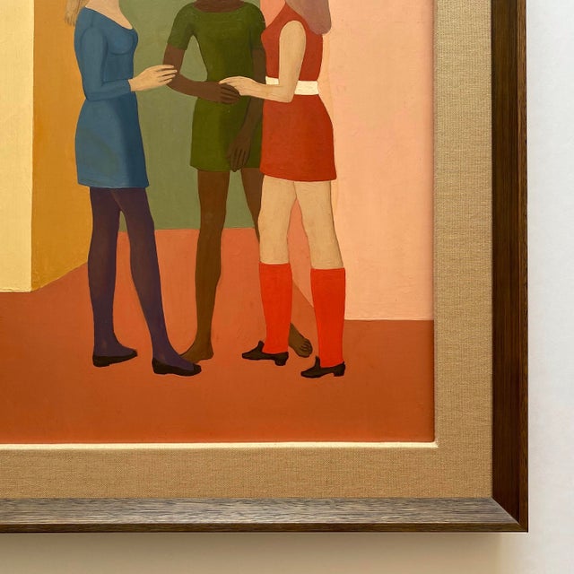 Pierre Georgeot Vintage 1970 Mid Century Modernist " Trois Aimes " Original Framed Paris Pop Art Oil Painting For Sale - Image 15 of 17