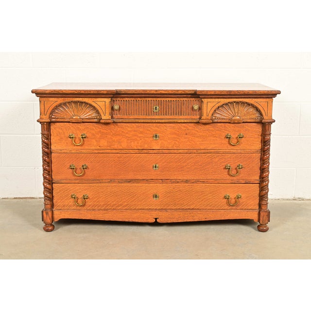 Herter Brothers Style Antique Victorian Carved Oak Dresser or Chest of Drawers, Circa 1890s For Sale - Image 15 of 15