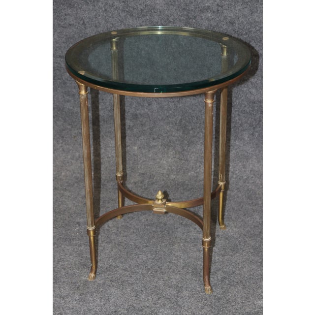 1960s Brass Directoire Style Glass Top End Table For Sale - Image 5 of 8