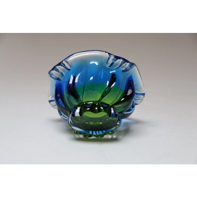 Vintage Italian Blue and Green Art Glass Ashtray / Decorative Footed Bowl For Sale In New York - Image 6 of 12