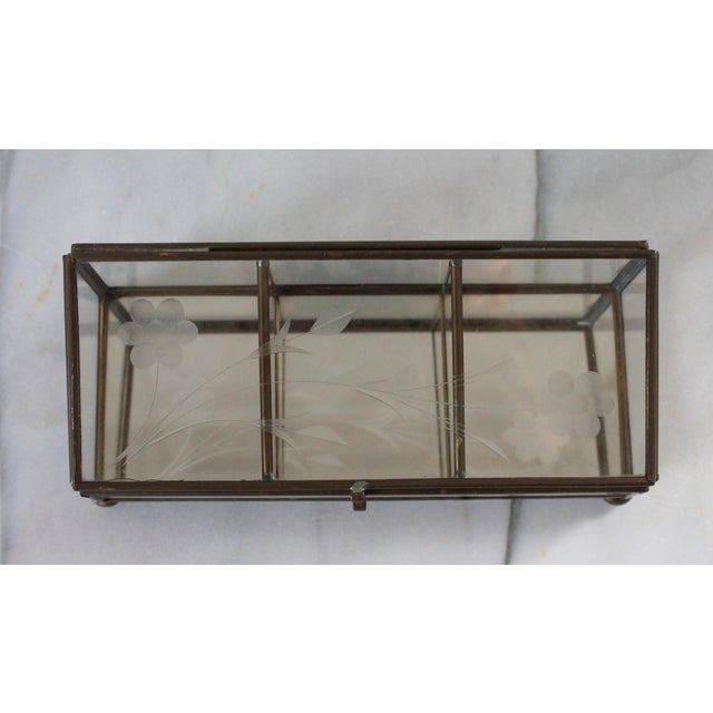 Metal Vintage Brass & Etched Glass Lidded Trinket or Jewelry Box For Sale - Image 7 of 9
