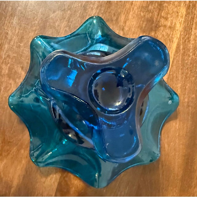 Viking Glass Company Viking Art Glass Bluenique Epic Three Footed Compote For Sale - Image 4 of 12