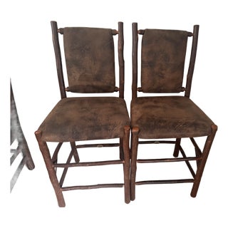 Pair of Old Hickory “Old Faithful” Upholstered Barstools For Sale