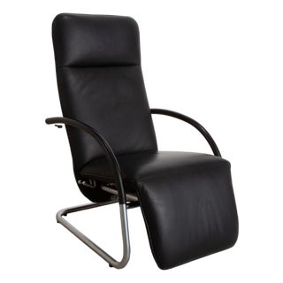 Fino Leather Armchair in Black with Manual Reclining Function by Franz Fertig For Sale