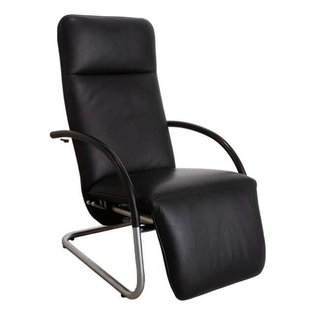 Fino Leather Armchair in Black with Manual Reclining Function by Franz Fertig For Sale