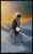 The artwork depicts a figure kneeling in a serene yet dynamic landscape, enveloped in flowing garments that blend...