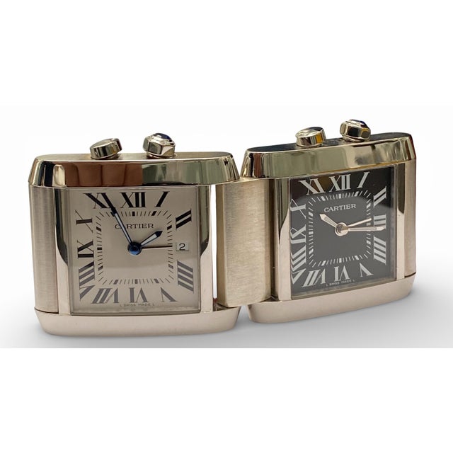 Contemporary Tank Française Folding Dual-Time Desk Clock from Cartier, 2000 For Sale - Image 3 of 12