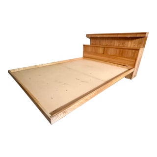 1970s Solid Birch Queen Sized Floating Platform Bed With Illuminated Headboard by Thomasville For Sale