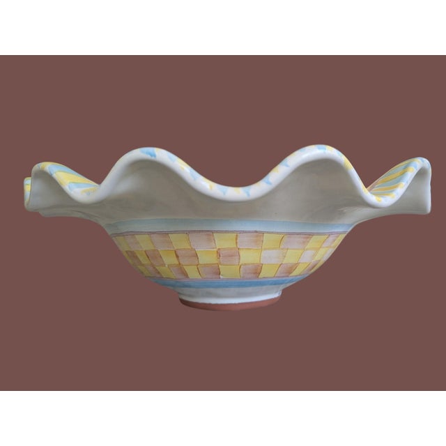 Shabby Chic Vintage Mackenzie Childs Retired Keukenhof Fluted Ruffled Centerpiece Bowl For Sale - Image 3 of 11