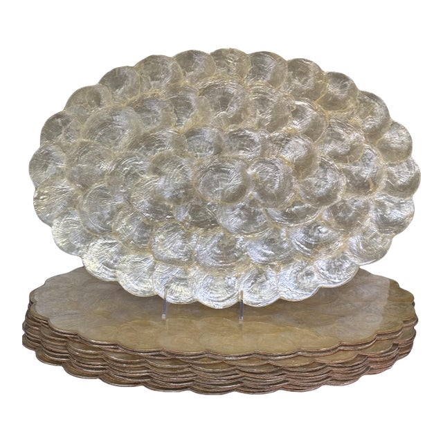 1990s Capiz Shell Oval Placemats - Set of 12 For Sale
