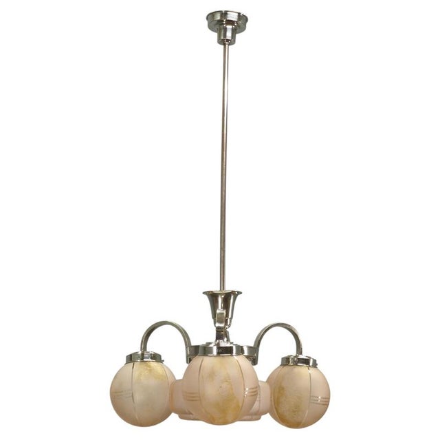 Art Deco Pink Glass Chandelier, Czechoslovakia, 1940s For Sale - Image 14 of 14