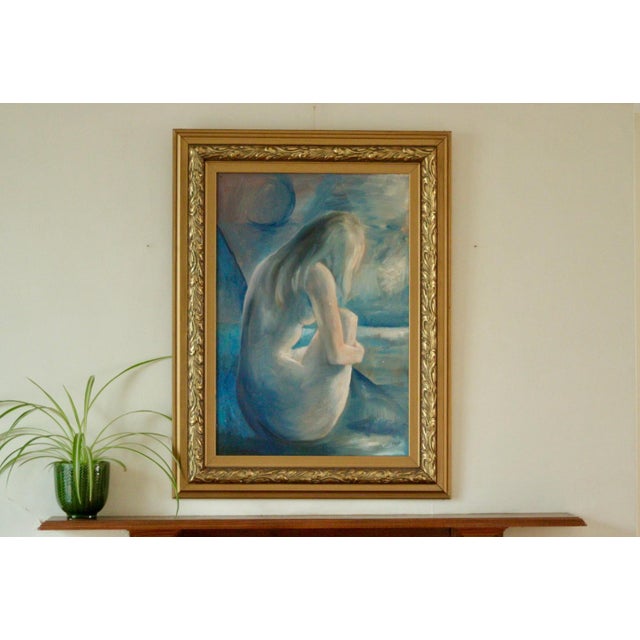 Original vintage oil on canvas – “seated woman” – k. Rolfsson – vintage & framed, 64 x 84 cm (25.2 x 33 in) an elegant and...