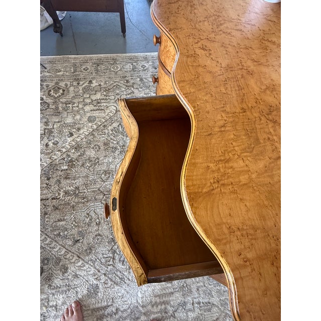 Burnt Orange Antique 19th Century Birdseye Maple Serpentine Vanity Dresser With Beveled Pivoting Mirror For Sale - Image 8 of 10