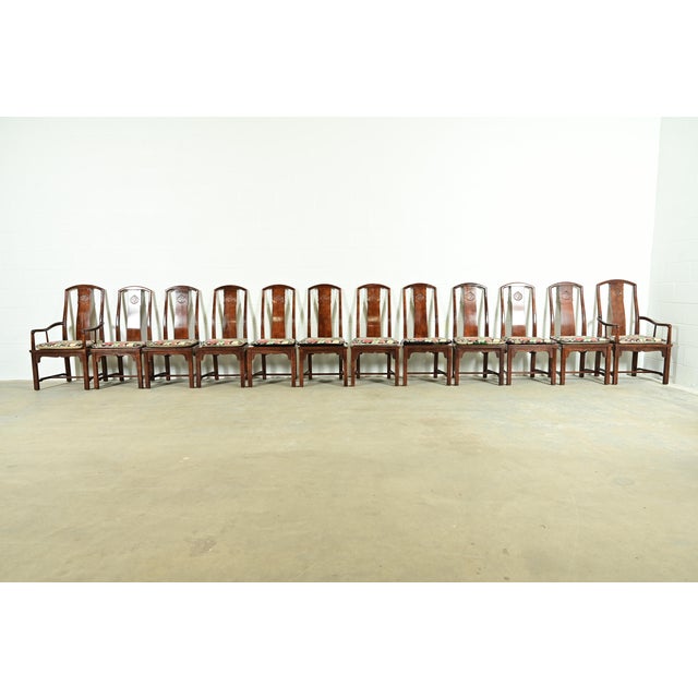 Mid-Century Modern Henredon Hollywood Regency Chinoiserie Sculpted Mahogany Dining Chairs, Set of Twelve For Sale - Image 3 of 18