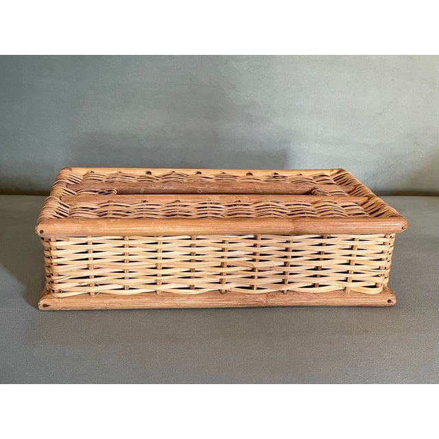 Vintage Pencil Edged Woven Tissue Box Cover For Sale - Image 4 of 7