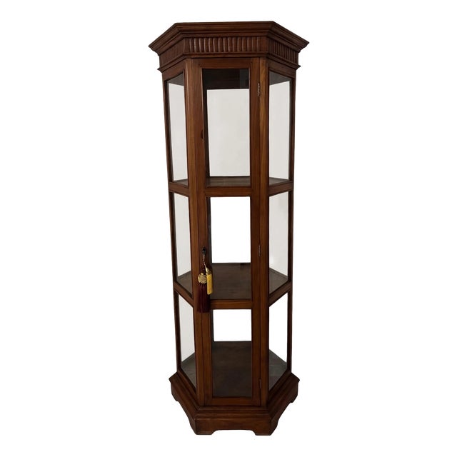 Hexagonal Teak Display Cabinet, 1900s For Sale