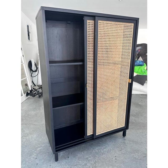 Mid-Century Modern Black Ash / Cane Children's Wardrobe For Sale - Image 3 of 5