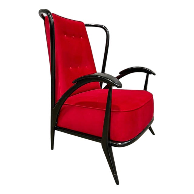 Armchair in Hardwood with Ebony Finish and Red Fabric, Giuseppe Scapinelli, 1950s - Lot 581 For Sale