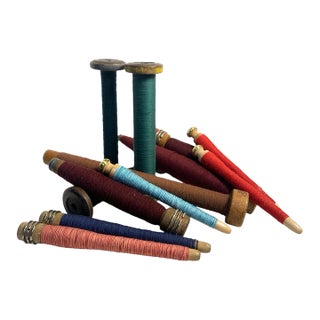 Early 20th Century Industrial Wood Textile Bobbin Collection of 12 For Sale