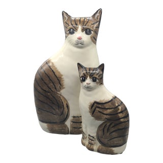 Vintage (2) Ns Gustin Ceramic Hand Painted Cats Statues a Pair For Sale