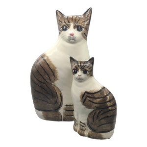 Vintage (2) Ns Gustin Ceramic Hand Painted Cats Statues a Pair