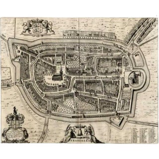 Antique Map of the City of Franeker by Blaeu, 1649 For Sale