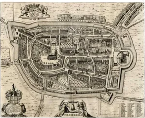 Antique Map of the City of Franeker by Blaeu, 1649