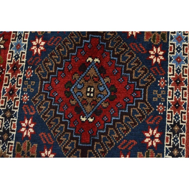 Blue Yalameh Rug 5′ X 6’6” Multicolor Wool Vintage Tribal Hand-Knotted Carpet For Sale - Image 8 of 14