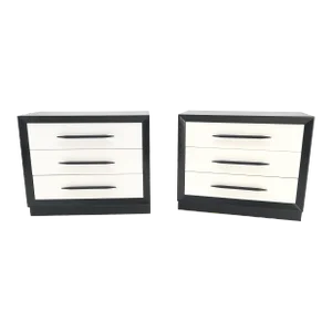 Black & White James Mont Style Bachelor 3 Drawer Chests Mid Century MINT - A Pair