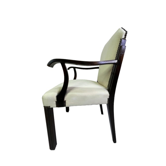 Late 20th Century Set of 8 Vintage Art Deco Style Dining Chairs in Ivory Suede-Like Upholstery & Dark Mahogany Frames For Sale - Image 5 of 18