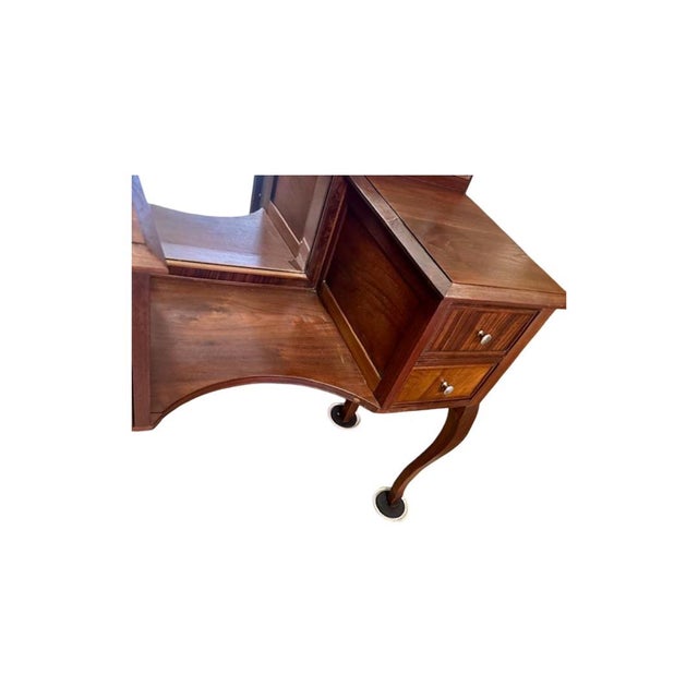 Antique Circa 1920's Queen Ann Style Vanity With Triptych Mirror and Bench For Sale - Image 12 of 17