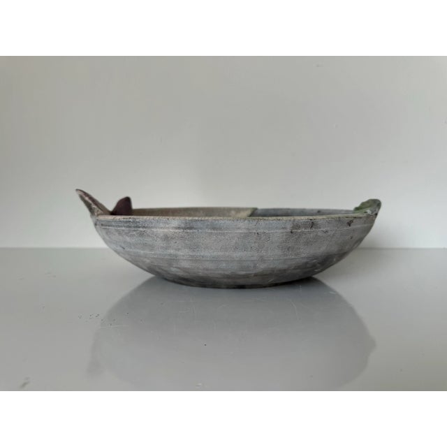 Vintage Handcrafted Art Pottery Bowl With Floral Relief Design For Sale - Image 9 of 12