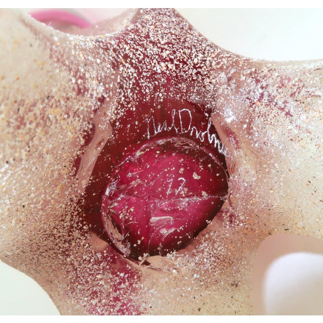 Neal Drobnis Sand Cast Magenta Art Glass Vase, 1997 For Sale - Image 15 of 18