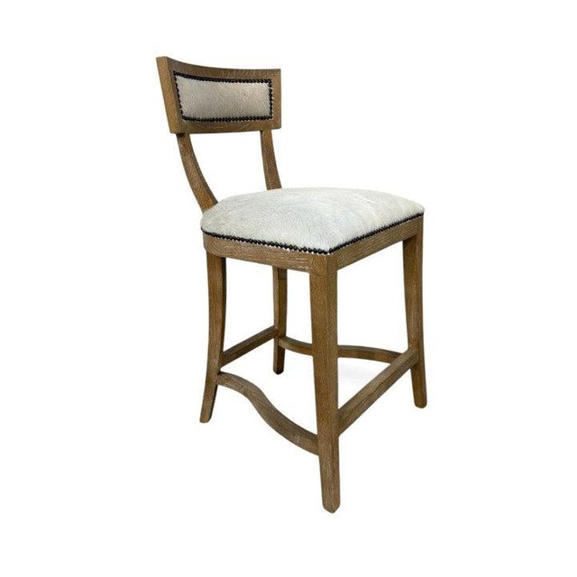 Farmhouse Carvell Bar Stool - White Cowhide / Oak Frame For Sale - Image 3 of 3