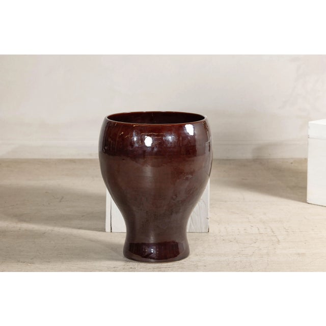Large Hand-Crafted Artisan Ceramic Vessel in Reddish-Brown Glaze For Sale - Image 11 of 12