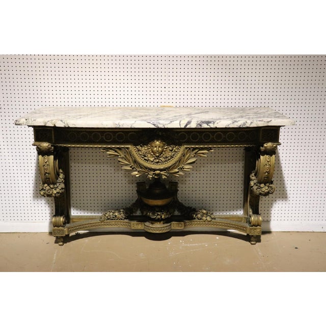 1900 - 1909 Early 20th Century Figural Giltwood and Walnut French Belle Epoque Console Table Buffet Marble Top For Sale - Image 5 of 12