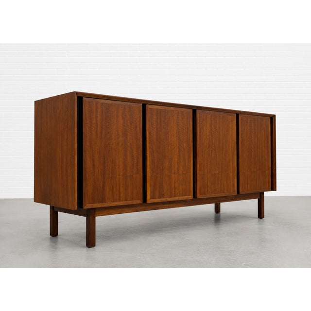Wood Simple + Classic Walnut Mid Century Modern Credenza / Media Stand / Sideboard by Dillingham, C. 1960's For Sale - Image 7 of 11