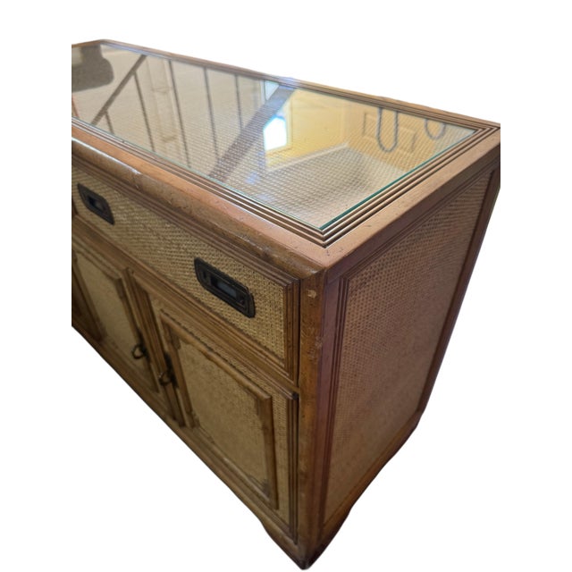 Asian Vintage Drexel Woven Cane Bamboo Rattan Cabinet Credenza Buffet For Sale - Image 3 of 16