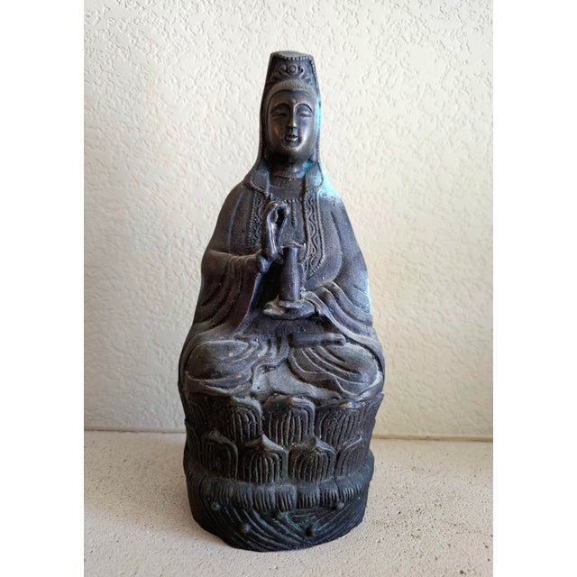 Description This is a finely cast 19th-century Chinese bronze figure of Guanyin (Avalokiteśvara), the Bodhisattva of...