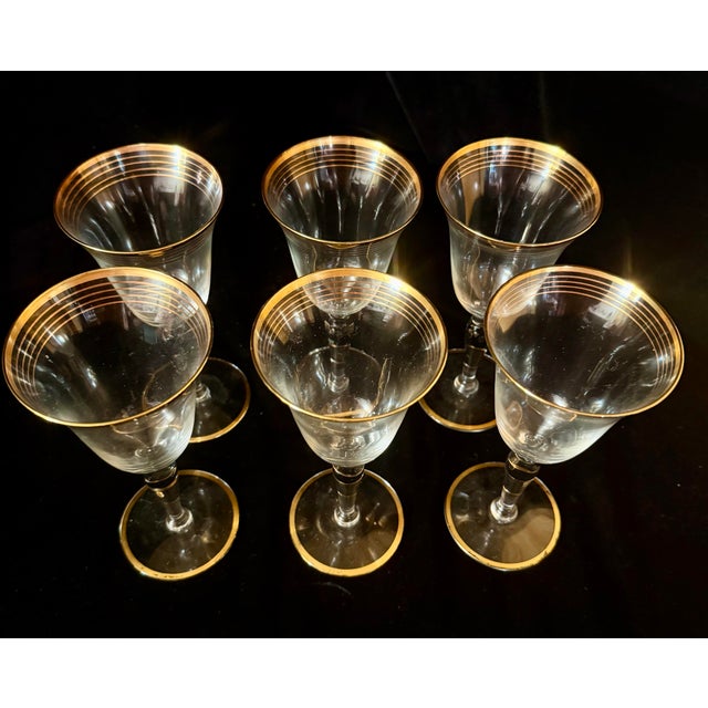 Mid 20th Century Mid 20th Century Gold Trim Optical Paneled Goblets - Set of Six For Sale - Image 5 of 12