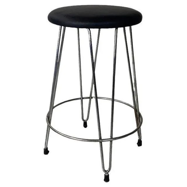 Italian Modern Stool in Black Leatherette and Steel, 1970s For Sale - Image 11 of 11